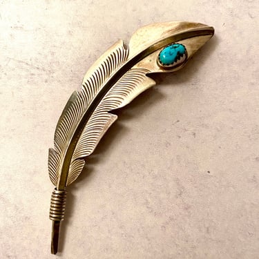 Billy Long Native American Sterling Silver Turquoise Feather Brooch 