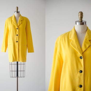 yellow wool jacket | 80s 90s designer vintage ESCADA bright yellow cashmere wool soft warm coat 