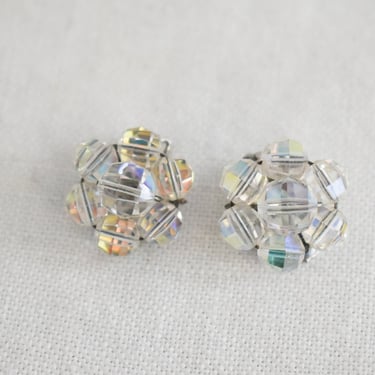 1950s/60s AB Crystal Bead Cluster Clip Earrings 