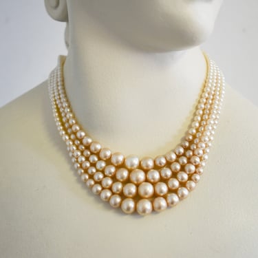 1950s Multi-Strand Faux Pearl Necklace 