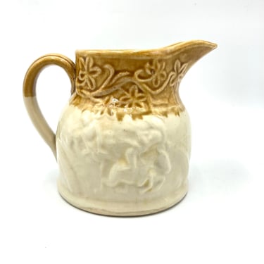 Vintage Buchan Pottery Pitcher, Stoneware Portobello Scotland, Cream, Brown, Floral Pattern, No. 126-30-81C, Scottish Pitcher, Retro Pottery 