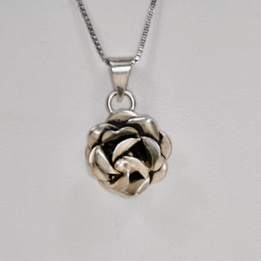 Vintage Rose Flower Sterling Silver Pendant Necklace with 18