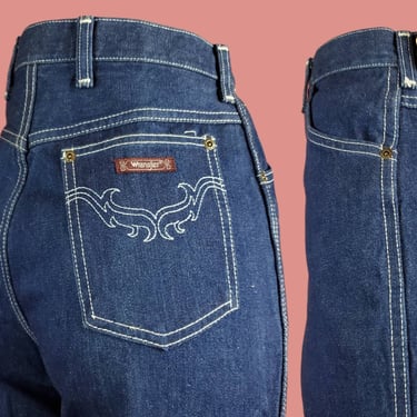 Deadstock Wrangler jeans. Designer pockets. Late 70s early 80s. Rainbow tag. High rise western jeans. (30 x 35) 