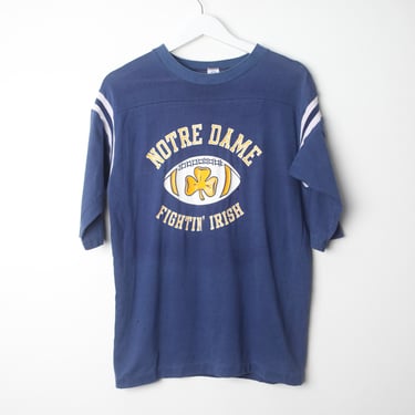 vintage NOTRE DAME Fighting Irish 1960s 70s collectible FOOTBALL college tri-color t-shirt -- size small/medium 