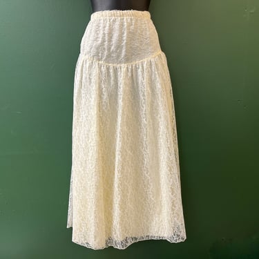 80s ivory lace skirt vintage romantic prairie midi medium 