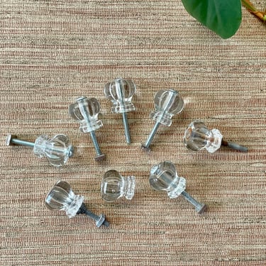 Vintage Clear Hexagon Glass Knobs for Drawer or Cabinet - Set of 8 