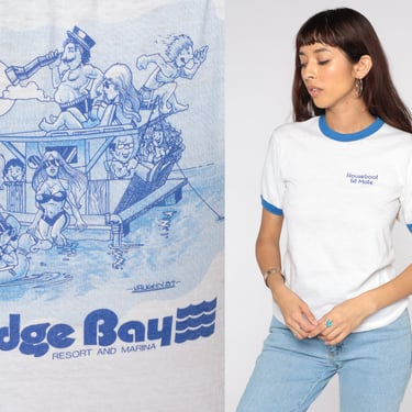 Bridge Bay Shasta Lake Shirt 80s Graphic Ringer Tee Shirt Houseboat T Shirt Vintage 1980s Tee Small 