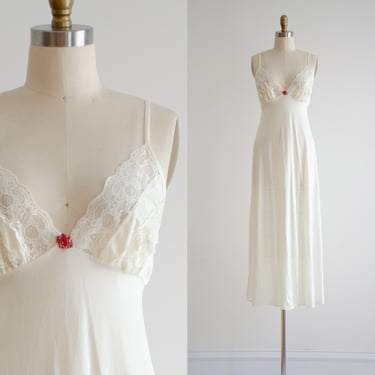 long lace nightgown 70s vintage cream white lace lingerie 