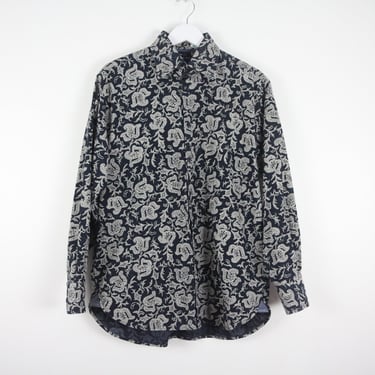 vintage y2k 00's TOMMY HILFIGER paisley color block tommy blue & white SEINFELD style button down -- size small 