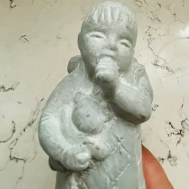 Vintage Collectible Isabel Bloom Sculpture Angel Sucking Thumb with Teddy Signed Dated 1998 by LeChalet