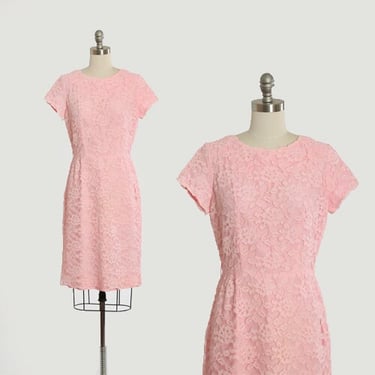 Vintage 60s Henry Lee pink floral lace wiggle dress 