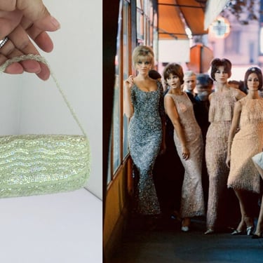 Beaded Beauties! - Vintage 1960s Pistachio Mint Green Seed Beaded Mini Evening Handbag Purse 
