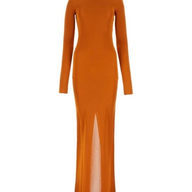 Saint Laurent Woman Orange Viscose Long Dress