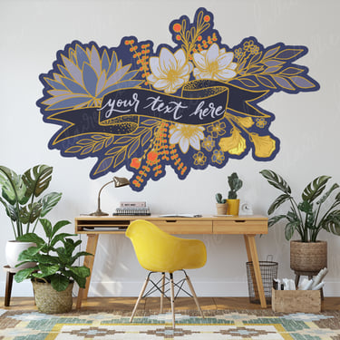Customizable Wall Decal | Anemone and Water Lily Floral Banner | Multiple Sizes Available | Personalized Words or Text 