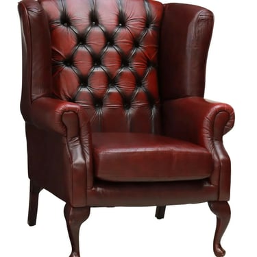 Chair, Wingback, Oxblood English Queen Anne Style, Leather, Gorgeous, 1900's!!
