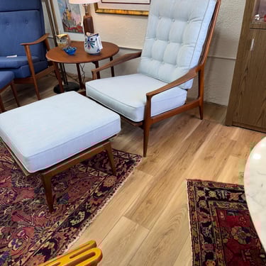 Milo Baughman for Thayer Coggin High Back Mid Century Modern Archie Lounge Chair & Ottoman 
