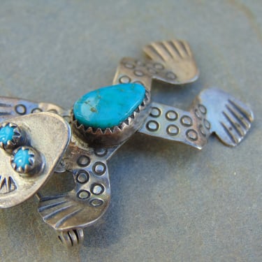 Doris Smallcanyon ~ Navajo ~ Sterling and Turquoise Frog Pendant / Pin / Brooch 