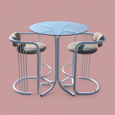 Postmodern Barstools and Table Set, Bistro Set, Indoor, Outdoor, Patio, 80s, Tubular, Retro, Mid Century 