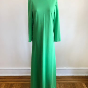 Lime Green Mock-Neck Knit Maxi Dress - 1970s 