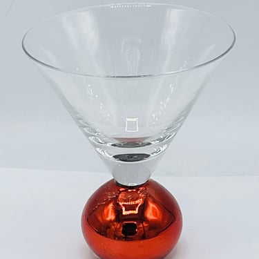 Vintage Red Hand Blown Bubble Ball Stem base martini/cosmo/cocktail glass 