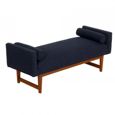 1960s Upholstered Bench with Walnut Base