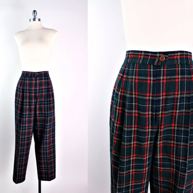 80s Tartan Plaid Wool Trousers Pants / 1980s Pants / Holiday Party / High Waisted Pants / Size S/M 