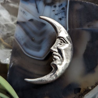 90s Sterling Crescent Moon Brooch