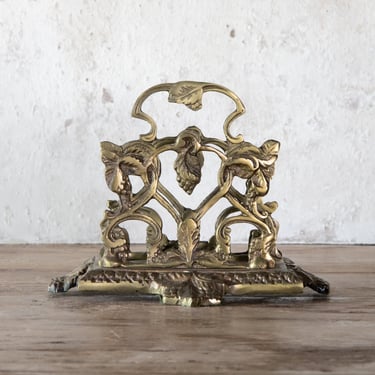 Grape Vine Letter Holder, Vintage Cast Brass Ornate Mail Sorter, Card or Bill Rack 