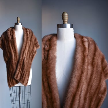 Vintage Brown Mink Fur Stole with Long Scarf 