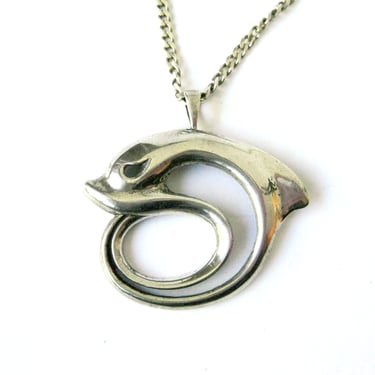 Sterling Silver Abstract DOLPHIN Pendant, Ocean Beach Theme Jewelry, 925 Sterling, Nautical Theme Necklace, Italian Selring Chain 