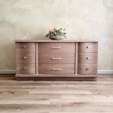 Mid-Century Modern 9-Drawer Dresser with Brushed Gold Hardware | Vintage Refinished Dresser 