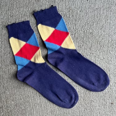 Vintage 1950s Mens Colorful Diamond Cotton Socks, 