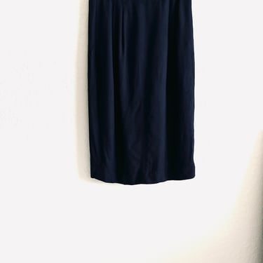 Women’s Vintage Navy Blue 100% Rayon Pleated Pencil Skirt Size 8 