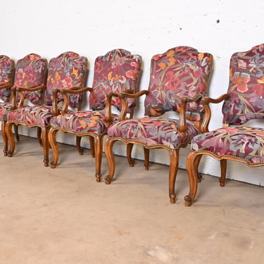 Minton Spidell French Louis XV Style Walnut Dining Arm Chairs, Set of Six
