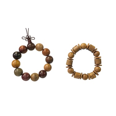 2 Mixed Brown Wood Beads Hand Rosary Praying Bracelet ws3827E 