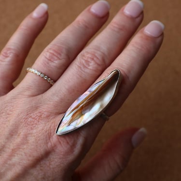 Sterling Abalone RING / Oversize Silver Ring Size 8 1/2 / Vintage Statement Jewelry 