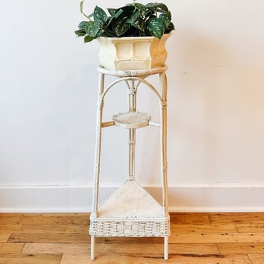 White Wicker + Rattan Plant Stand