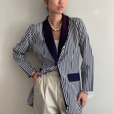 Vintage 90s Rayon Blazer - Navy Blue Stripe