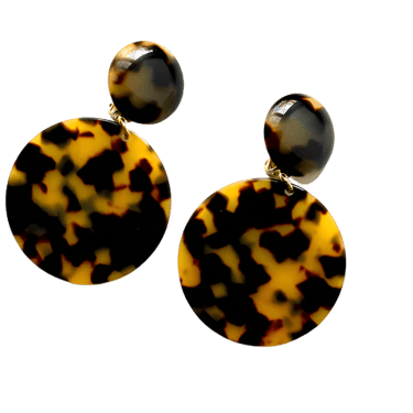 Round Tortoise Resin Clip Earrings