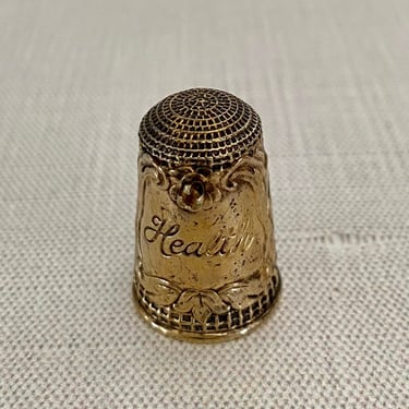 Antique 925 Sterling Engraved Thimble Amethyst Stone 