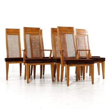 Lane Mid Century Burlwood Dining Chairs - Set of 8 - mcm 
