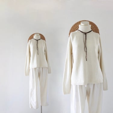 Ralph Lauren merino cashmere angora sweater - m - vintage y2k  womens pullover turtleneck ivory cream white size medium wool sweater 