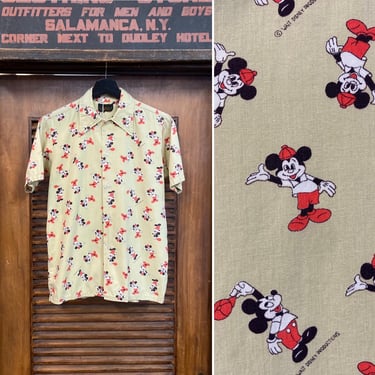 Vintage 1960’s Disney Mickey Mouse Pop Art Mod Cotton Blend Cartoon Shirt, 60’s Vintage Clothing 