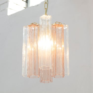 Suspension lamp Made in Italy Tronchi in clear and cipria Murano glass of vintage design, ceiling chandelier 24 cm diameter 