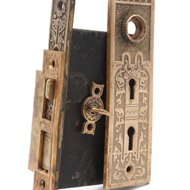 Antique Aesthetic Bronze Door Back Plate & Mortise Lock Set