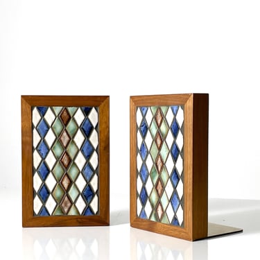 Vintage Gordon and Jane Martz Ceramic Tile Mosaic Bookends 1960s 