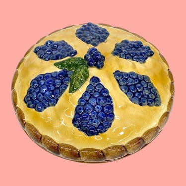 Vintage Blueberry Pie Keeper Retro 1970s Mid Century + Over and Back + Ceramic + 2 Pieces + Plate w/Lid + Baking + Serving Dessert + Kitchen 