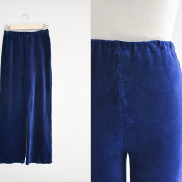 1970s Dark Blue Plush Velour Knit Pants 