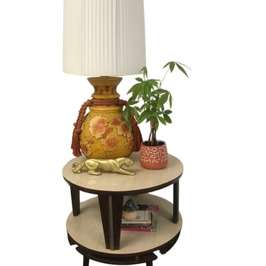 Monumental MCM Brutalist Pottery Art Lamp | Retro Tiki Lighting | Orange & Yellow Relief Flowers Leaves | Bitossi 