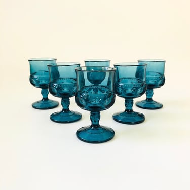 Blue Goblets - Kings Crown by Indiana Glass - Set of 6 